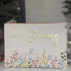Floral White Pouch with Gold Accents